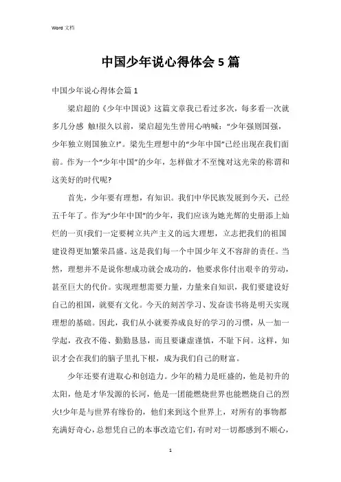 中国少年说心得体会5篇