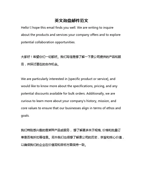 英文询盘邮件范文