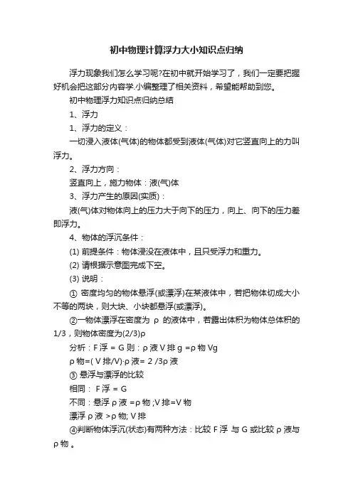 初中物理计算浮力大小知识点归纳