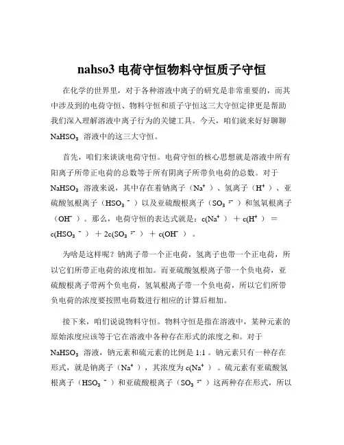 nahso3电荷守恒物料守恒质子守恒