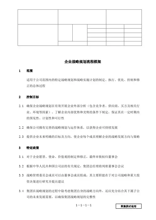 战略规划全体系之企业战略规划流程框架