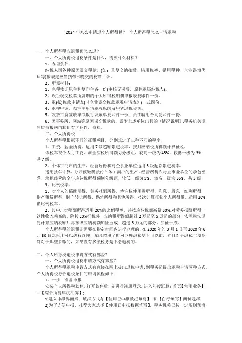 2024年怎么申请退个人所得税？ 个人所得税怎么申请退税