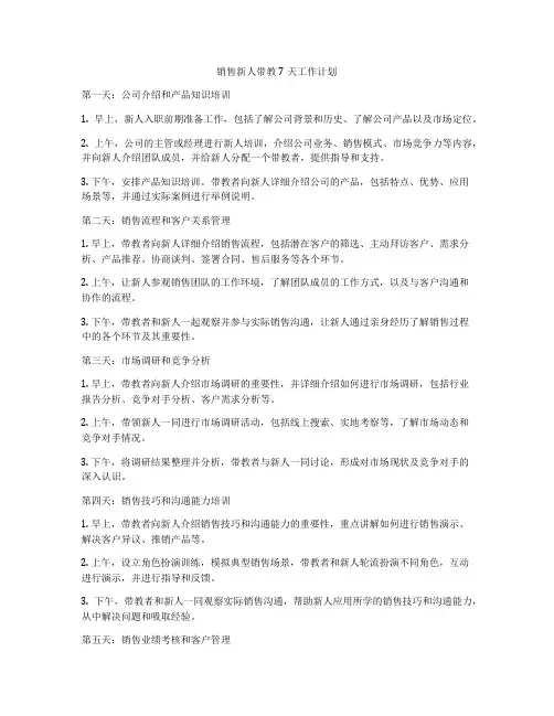 销售新人带教7天工作计划