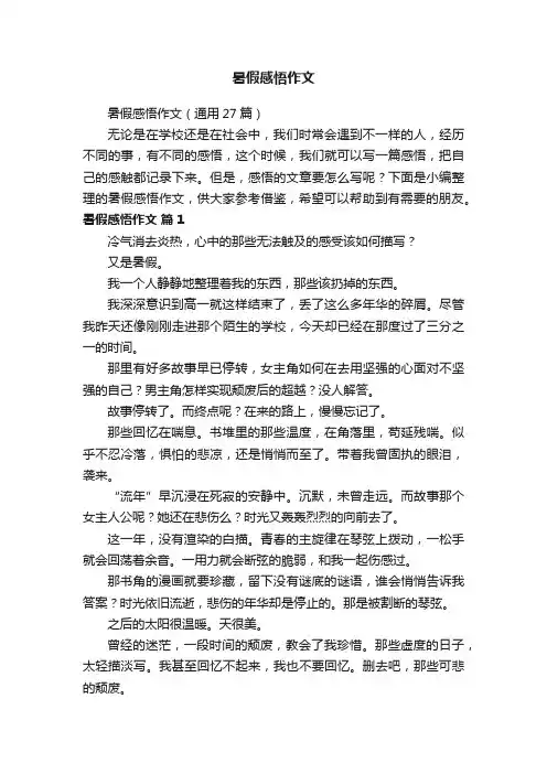 暑假感悟作文（通用27篇）