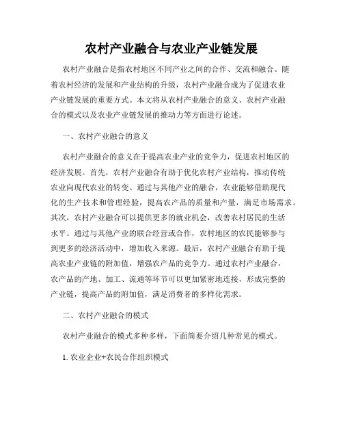 农村产业融合与农业产业链发展