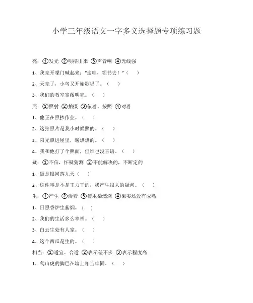 小学三年级语文一字多义选择题专项练习题