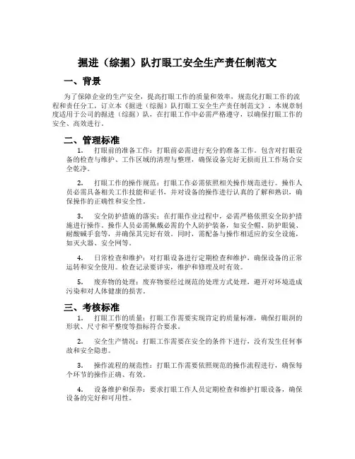 掘进(综掘)队打眼工安全生产责任制范文
