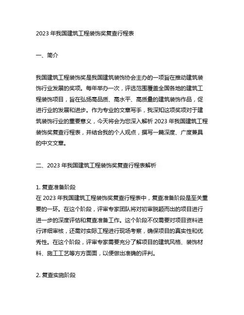 2023年中国建筑工程装饰奖复查行程表
