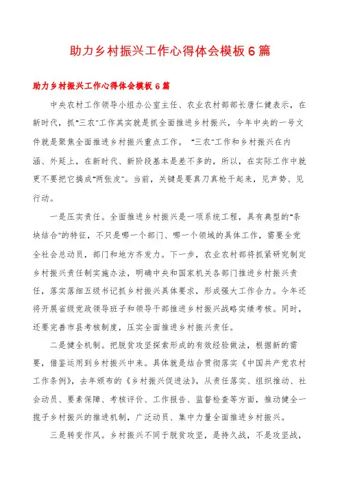 助力乡村振兴工作心得体会模板6篇