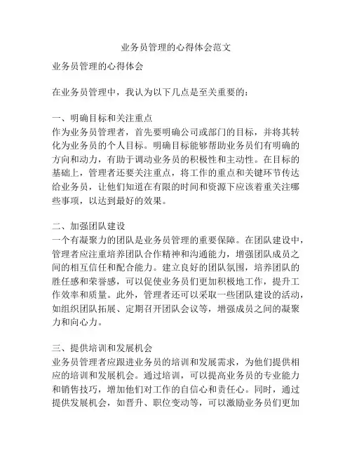 业务员管理的心得体会范文