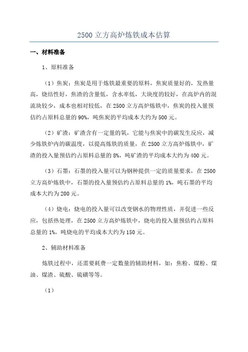 2500立方高炉炼铁成本估算