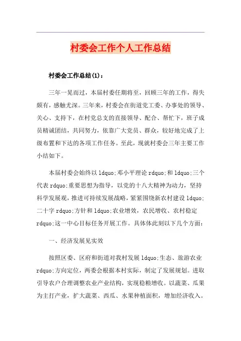 村委会工作个人工作总结
