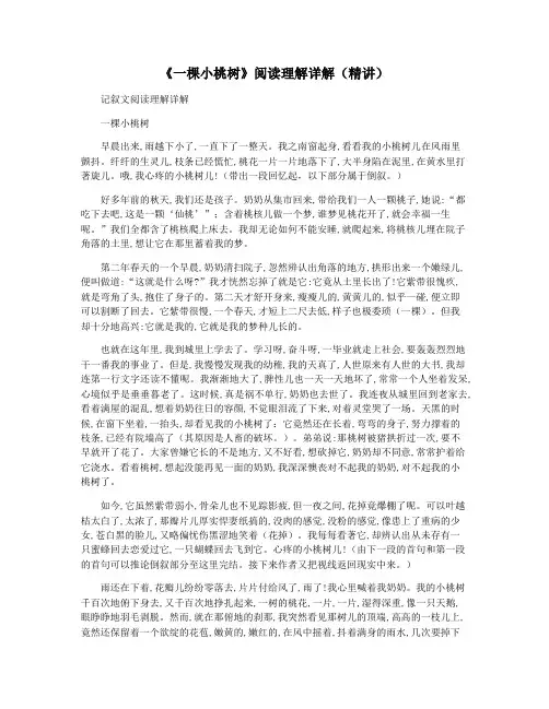 《一棵小桃树》阅读理解详解(精讲)