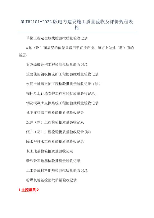 DLT52101-2022版电力建设施工质量验收及评价规程表格