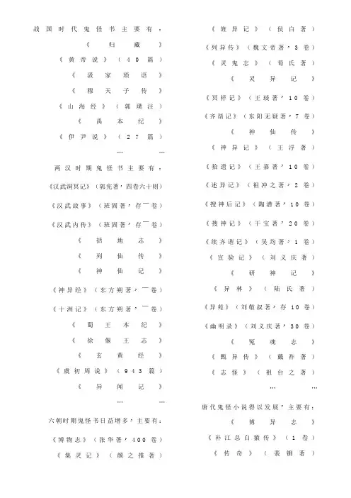 中国古代志怪小说名录