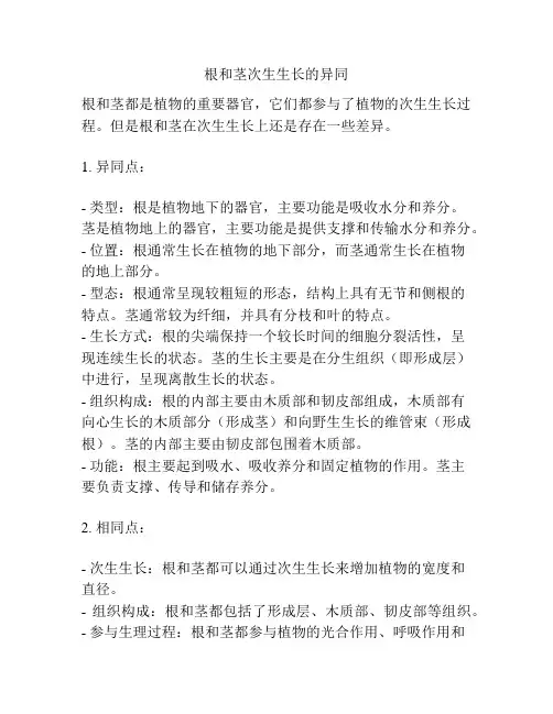 根和茎次生生长的异同