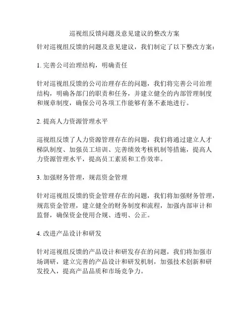 巡视组反馈问题及意见建议的整改方案