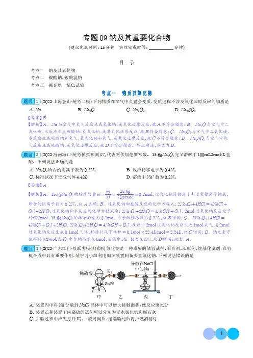 钠及其重要化合物-2024年高考化学一轮复习必刷题(新教材新高考)(解析版)