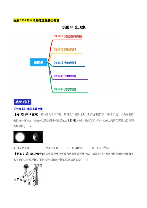 2020年中考物理压轴题全揭秘 专题04 光现象(原卷版)