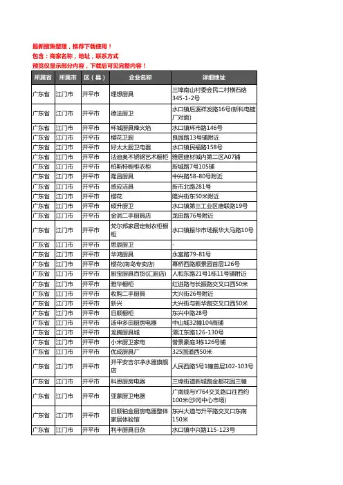 新版广东省江门市开平市厨卫电器企业公司商家户名录单联系方式地址大全70家