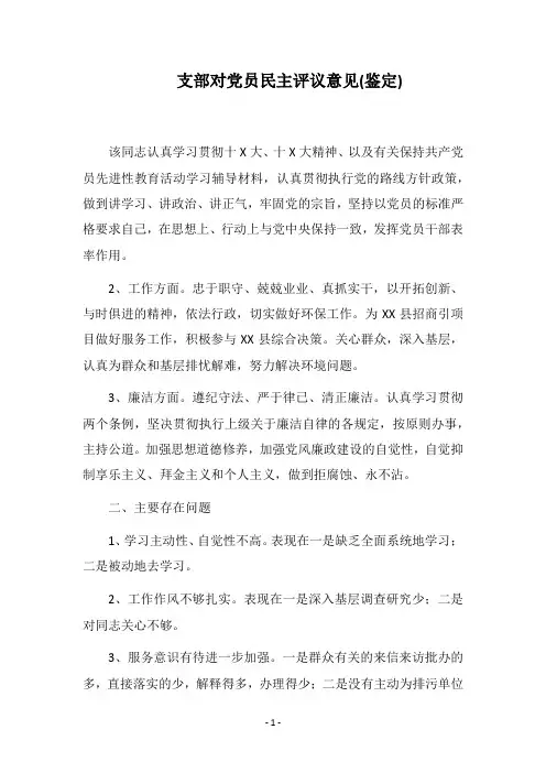 2019支部对党员民主评议意见(鉴定)_1