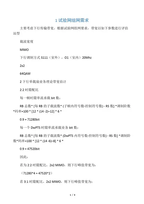 LTE传输带宽估算