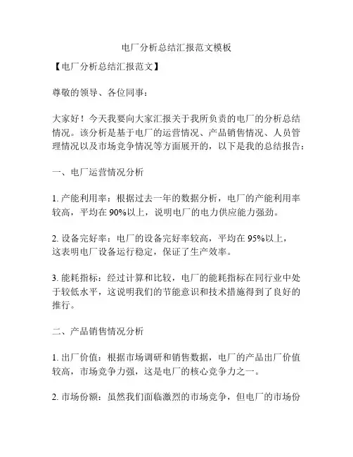 电厂分析总结汇报范文模板