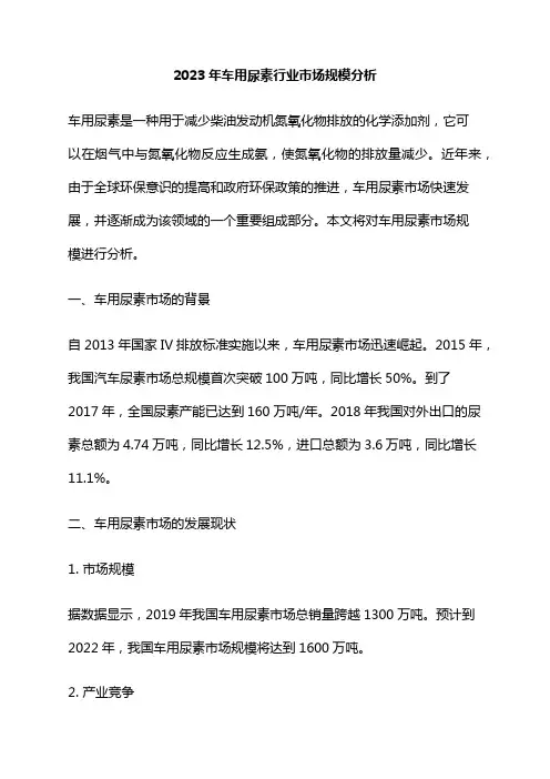 2023年车用尿素行业市场规模分析