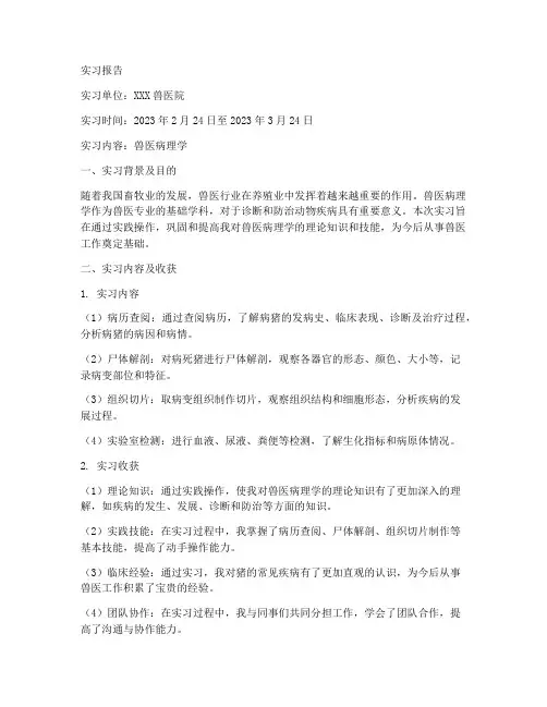 兽医病理学实习报告