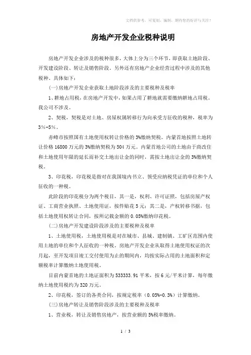 房地产企业税种说明
