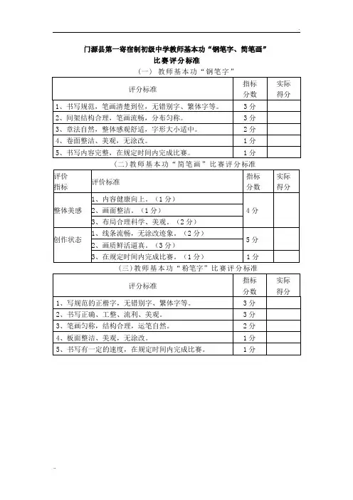 钢笔字、简笔画比赛评分标准
