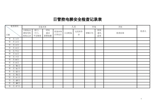 电梯使用单位日管控、周排查、月调度电梯安全检查记录表