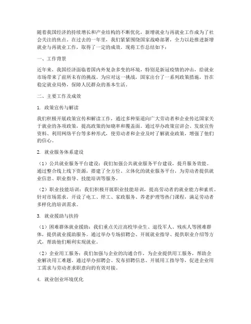 新增就业再就业总结范文