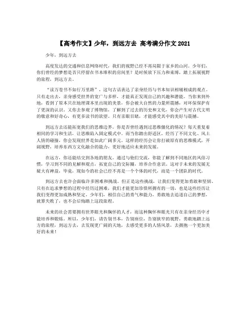 【高考作文】少年,到远方去 高考满分作文2021