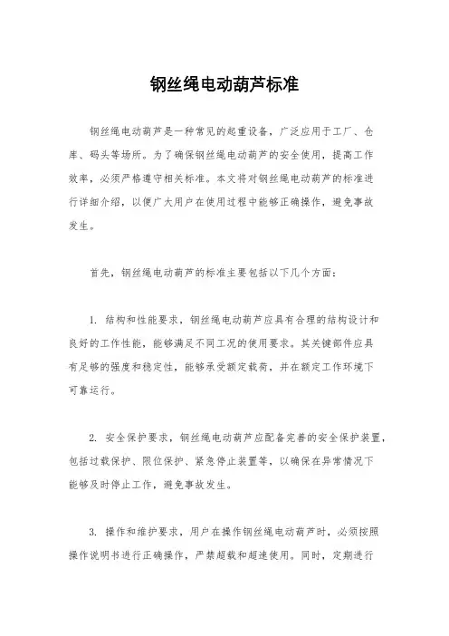 钢丝绳电动葫芦标准