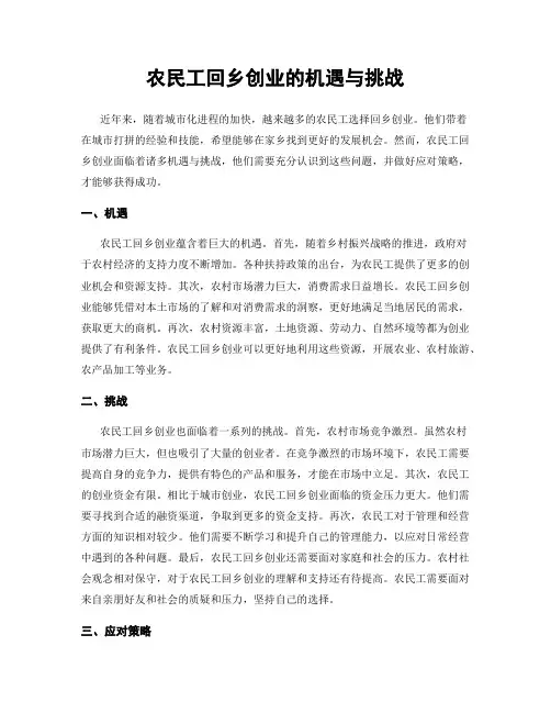农民工回乡创业的机遇与挑战