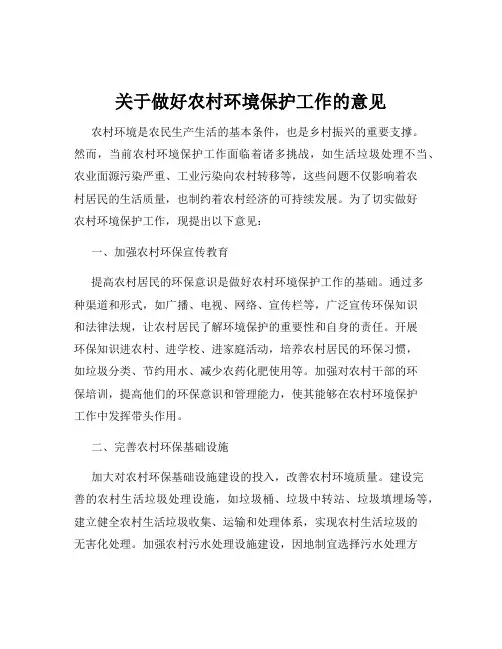 关于做好农村环境保护工作的意见