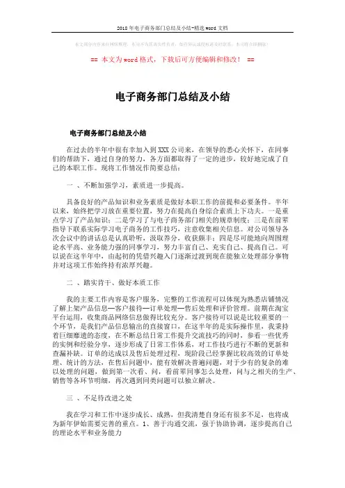 2018年电子商务部门总结及小结-精选word文档 (6页)