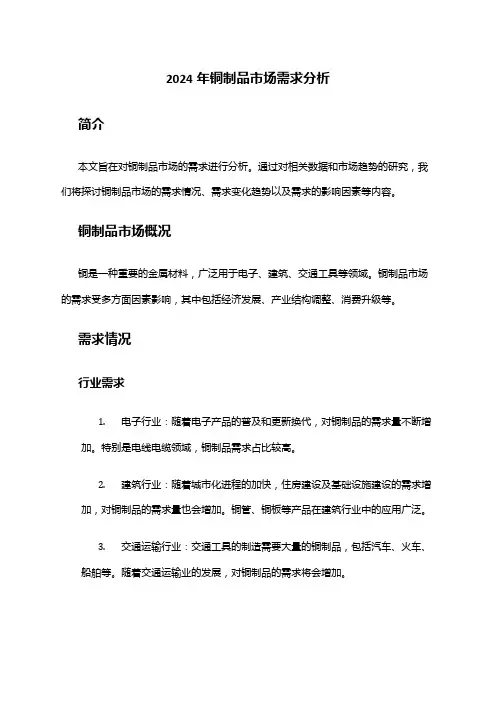 2024年铜制品市场需求分析