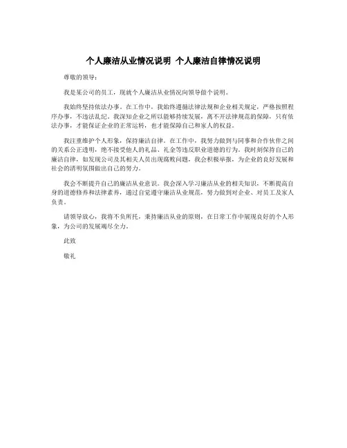 个人廉洁从业情况说明 个人廉洁自律情况说明