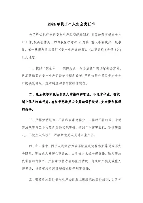 2024年员工个人安全责任书(五篇)