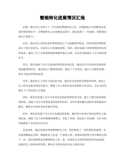 整顿转化进展情况汇报