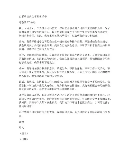 自愿承担安全事故承诺书