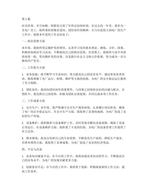 电厂年度员工工作总结(3篇)
