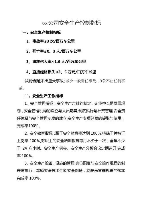 安全生产控制指标
