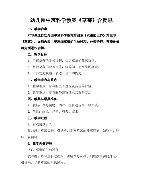 幼儿园中班科学教案《草莓》含反思