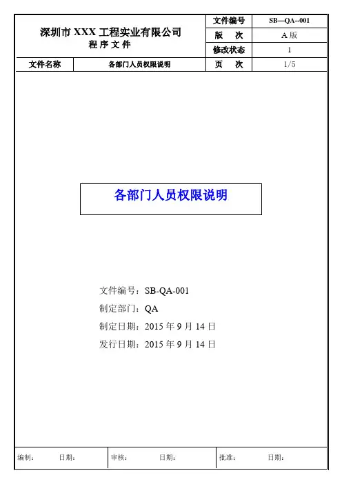 各部门人员权限说明