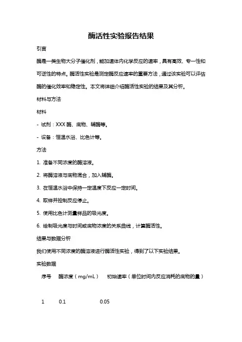 酶活性实验报告结果