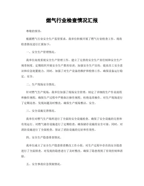 燃气行业检查情况汇报