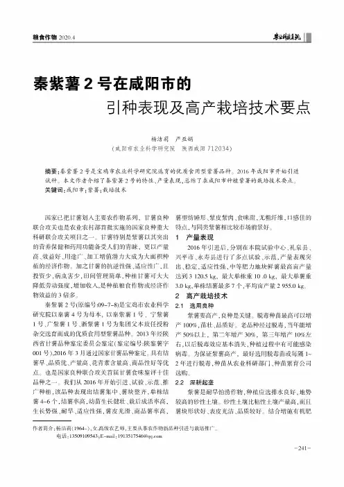秦紫薯2号在咸阳市的引种表现及高产栽培技术要点